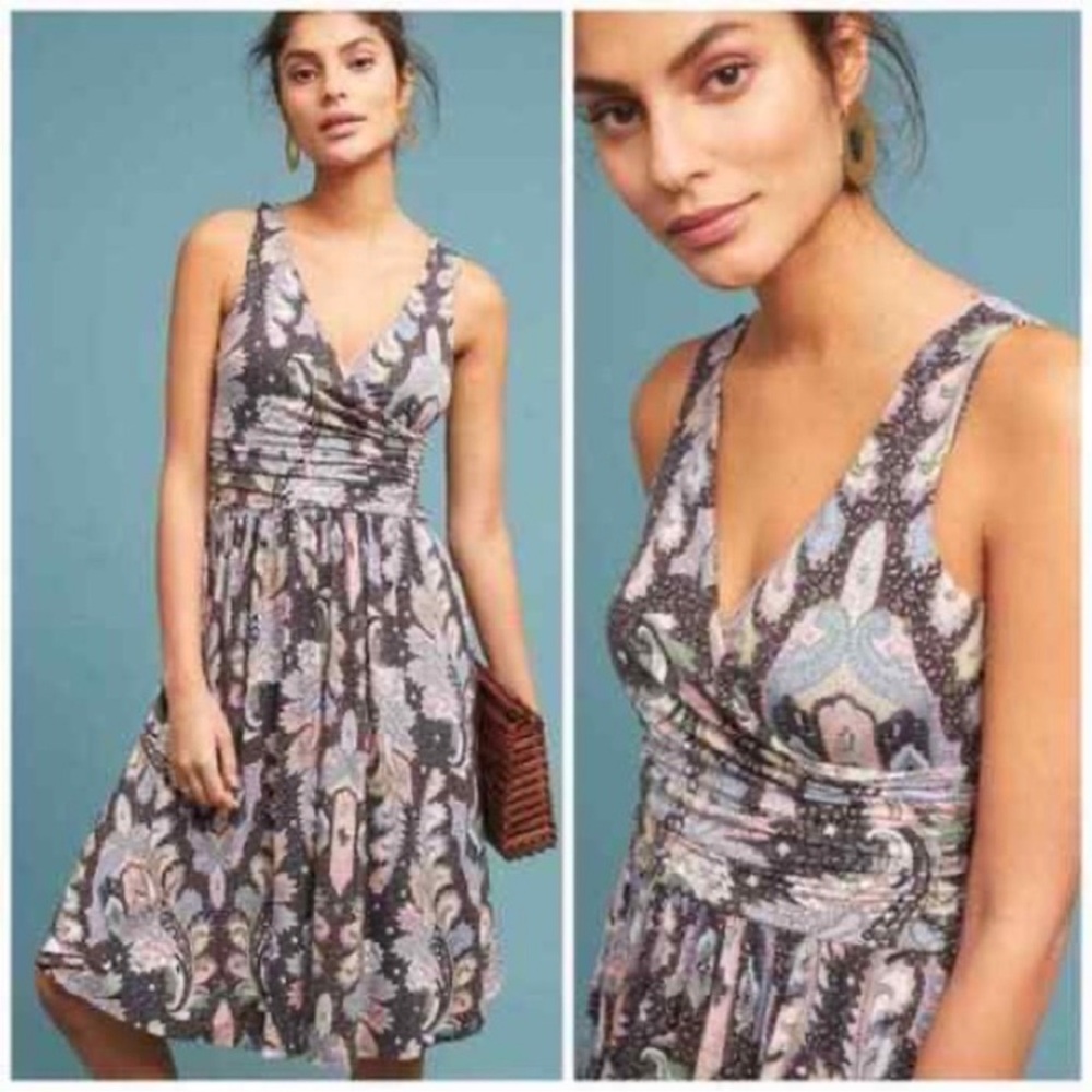 Maeve Paisley Midi Dress in Gray, Pink and Blue